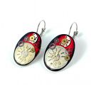 Kolczyki - oval - bordo (silver)