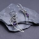 Srebrne kolczyki wire wrapping z ametystem - ręcznie robiona biżuteria artystyczna