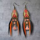 Kolczyki INDIANOO nr 10 - boho z piórkami i etnicznym motywem