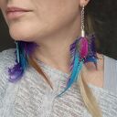 Kolczyki kolorowe energetyczne pióra duże lekkie wykonane w pojedynczym egzemplarzu rękodzieło