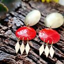 🌺 Kolekcja „Viva” Letnie mosiężne kolczyki z czerwonym elementem emaliowanym