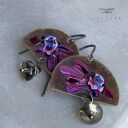 Kolczyki Exotic Flowers & Smoky Quartz - emaliowane kwiaty z kwarcem dymnym