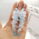 Długie kolczyki grona, matowe dzwoneczki, błękitne, wieczorowe. Eleganckie