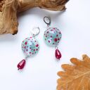 Kolczyki „Miętowe muchomorki z malinową kroplą jadeitu”