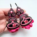 Flamenco kolczyki sutaszowe boho - ręcznie haftowane (8 cm)