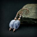 Kolczyki z akwamarynem i szafirem - wiszące miedziane wire wrapping