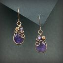 Miedziane kolczyki z ametystem - wiszące wire wrapping
