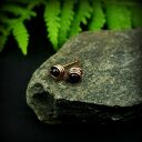 Kolczyki sztyfty z onyksu - miedziane wire wrapping, oksydowane