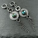 Srebrne kolczyki Tribal z naturalnym labradorytem - boho handmade