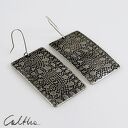 Koronka - metalowe kolczyki wiszące lub klipsy z alpaki (new silver) oksydowane, ok. 7 cm