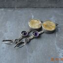 srebrne kolczyki z bursztynem i ametystem