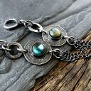 Srebrne kolczyki Tribal z naturalnym labradorytem - boho handmade