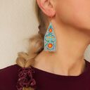 Kolczyki z frędzlami z koralików - turkusowe, akcenty złota, styl boho