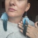 Długie kolczyki pióra boho - turkus i beż, bardzo leciutkie