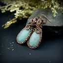 Wiszące kolczyki z amazonitem - miedziane wire wrapping, ręczne wykonanie