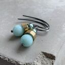 Kolczyki Mint & Scarab Green z jadeitem i hematytem - srebrne bigle z mosiądzu