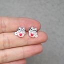 Kolczyki kotki Pusheen w kubeczkach - 1 cm, sztyfty ze stali chirurgicznej