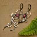 Oryginalne różowe długie kolczyki wire wrapping stal chirurgiczna