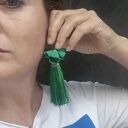 Kolczyki zielone duże chwosty handmade boho