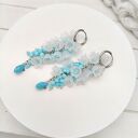 Długie kolczyki grona, matowe dzwoneczki, błękitne, kolczyki ślubne eleganckie