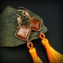 Długie kolczyki z karneolem i chwostem - miedziane wire wrapping