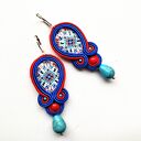 Kolczyki sutaszowe ręcznie haftowane Czerwone Koguty