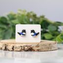 Kolczyki sroki z kobaltową wstążką - mini sztyfty handmade