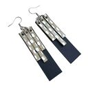 Kolczyki skórzane długie wiszące szerokie Czarne ze srebrnymi Paskami