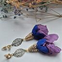 Kolczyki kwiaty wkrętki rękodzieło niebiesko fioletowe polecam leciutkie