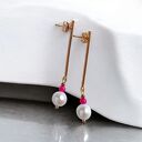 Kolczyki FUCHSIA & PEARL collection: perła i agat: długie sztyfty