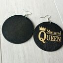 Duże drewniane kolczyki z grawerem QUEEN „Natural Queen”
