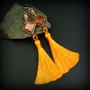 Długie kolczyki z karneolem i chwostem - miedziane wire wrapping