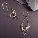 Sourire - Srebrne kolczyki wire wrapping z granatem - eleganckie wiszące kolczyki