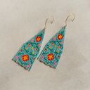 Kolczyki z frędzlami z koralików - turkusowe, akcenty złota, styl boho