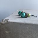 Kolczyki Green Scarab - patynowany mosiądz, turkusowo-zielone perły i hematyt