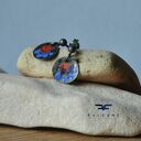 Kolczyki Folk Kwiaty Mini Blue & Red ze srebra 925 i emalii