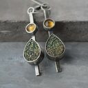 srebrne kolczyki z agatu druzy oraz cytrynu