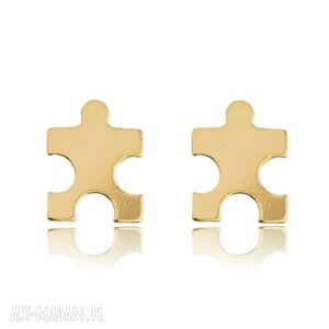 Złote kolczyki puzzle sztyfty wkrętki puzzel kształcie