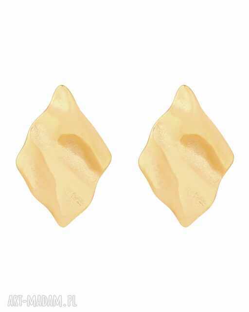 Złote kolczyki falowane romby