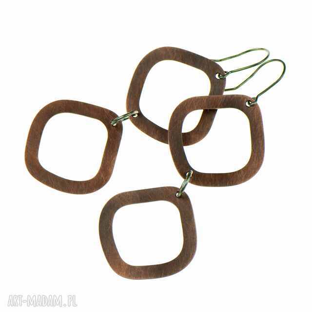 Kolczyki miedziane surowe w kształcie rombów c714ss