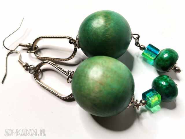 Kolczyki drewno kamienie polecam box w1