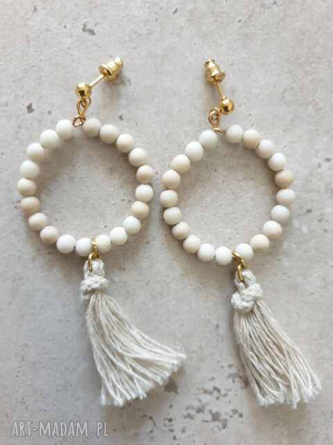 Kolczyki chwosty WĘZŁY kółka kamień rzeczny