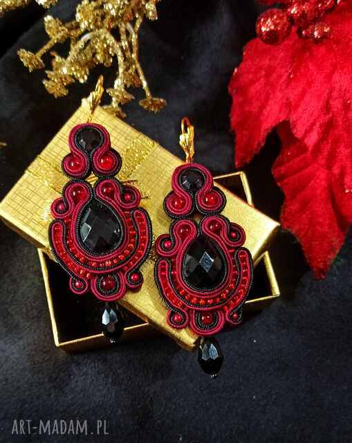 Kolczyki sutasz Nane Sutasz rękodzieło bordowo czarne