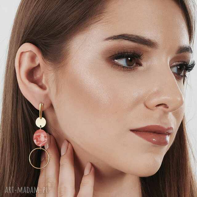 Minimalistyczne kolczyki z okrągłym rodonitem c946