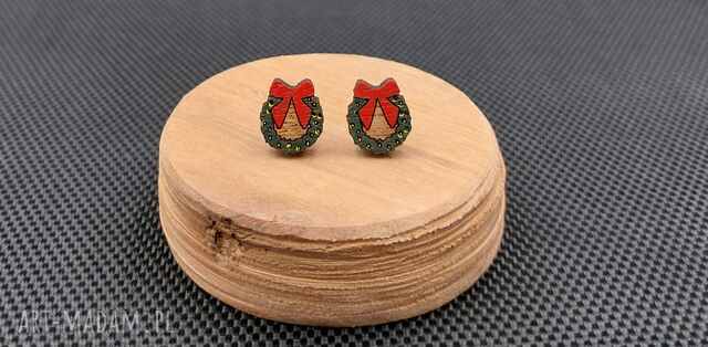Kolczyki drewniane ŚWIĄTECZNY WIANEK