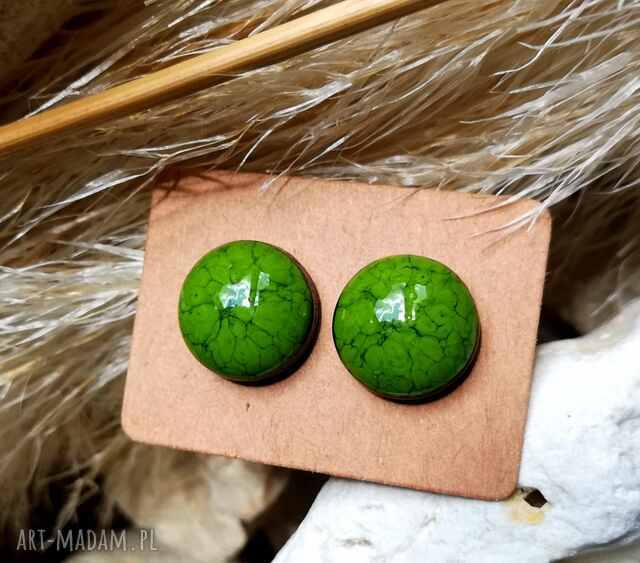DAMSKIE ZIELONE KOLCZYKI wkrętki CERAMIKA & SZTYFTY stal szlachetna KOLOROWA BIŻUTERIA HAND-MADE ART