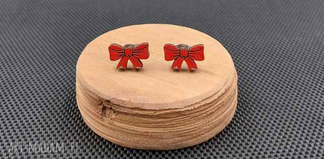 Kolczyki drewniane KOKARDY CZERWONE