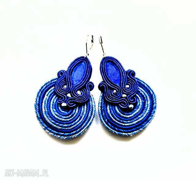 Kolczyki haftowane sutaszowe Blue Spiral