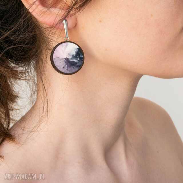 Drewniane kolczyki z wzorem, kolczyki ze stali nierdzewnej, kolczyki ze stali medycznej