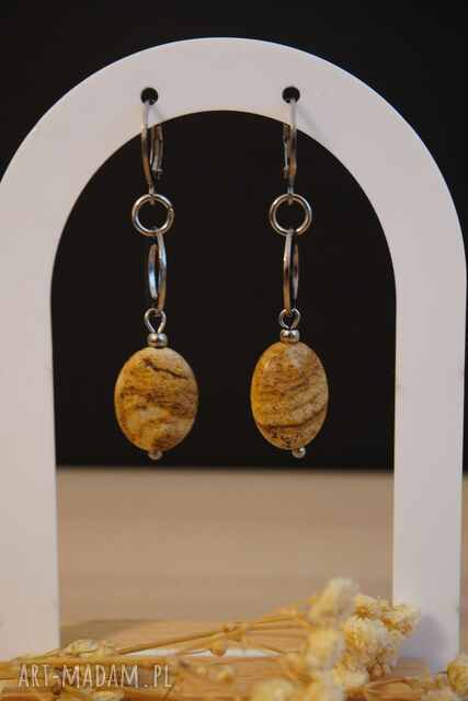 Kolczyki stal chirurgiczna - jaspis krajobrazowy